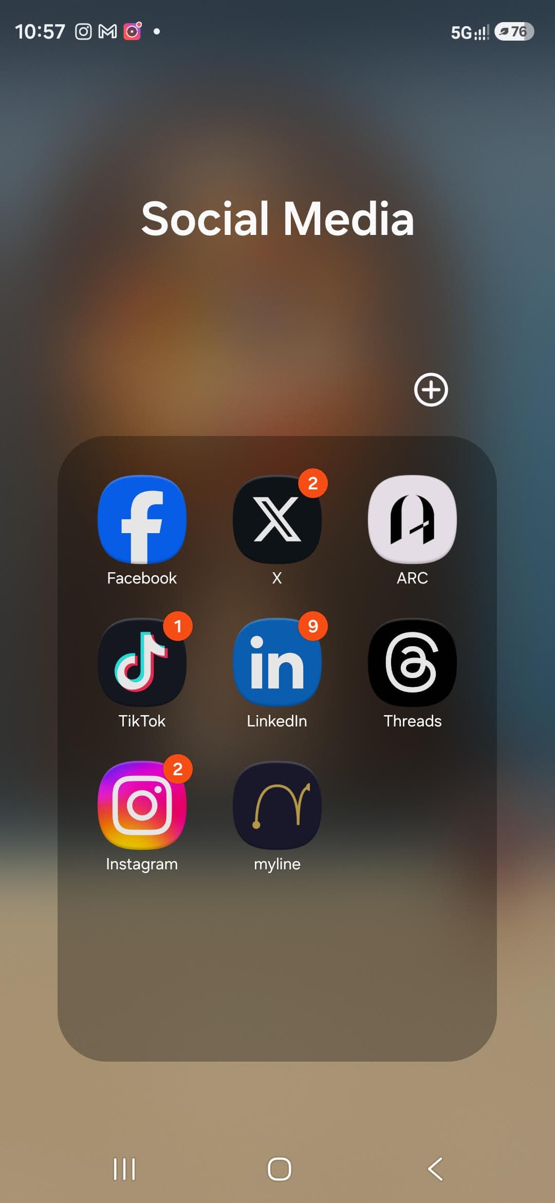 myline app shortcut on a phone home screen alongside Instagram, TikTok, LinkedIn and other social media apps